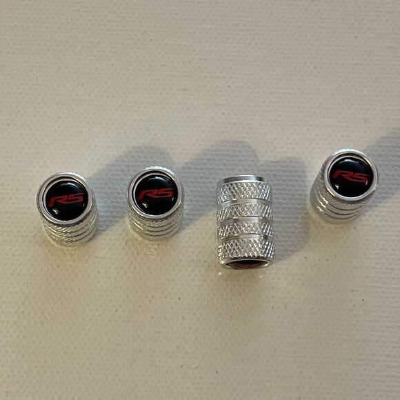 RS Rally Sport Valve Stem Caps in Silver Set of 4 NWT - Picture 1 of 4